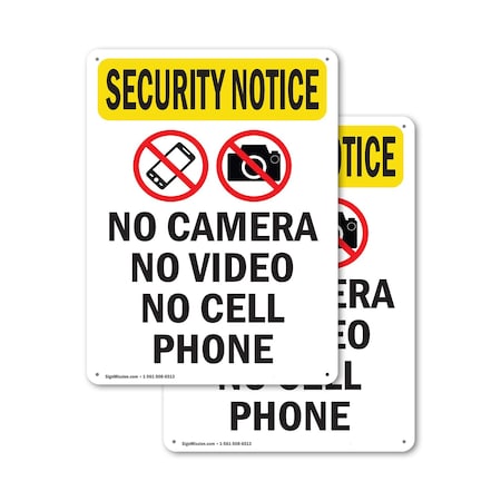 Signmission No Camera No Video With Symbol OSHA Security Notice Sign, Plastic, 10in W x 14in L, 2PK OS-2PACK-SN-P-1014-V-11720